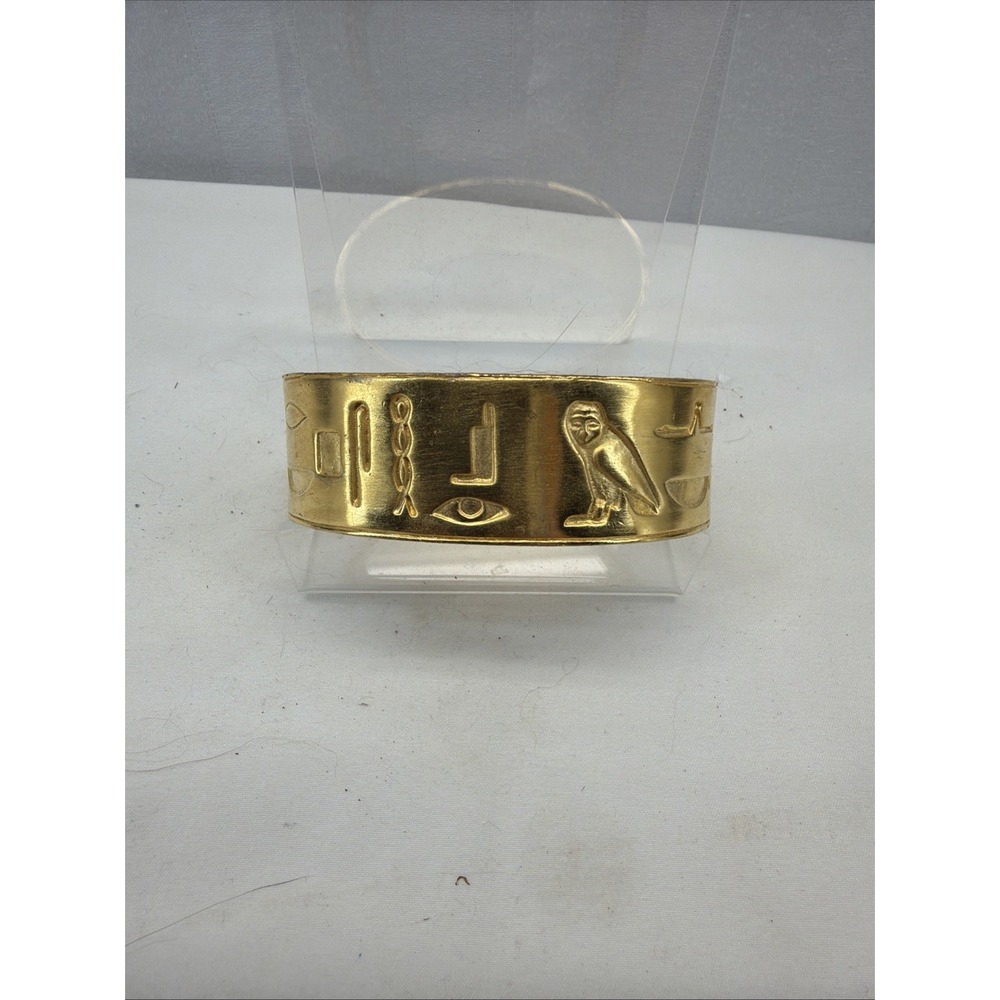 VTG UNSIGNED MMA MUSEUM EGYPTIAN REVIVAL HIEROGLYPHICS BANGLE BRACELET OWL BIRD